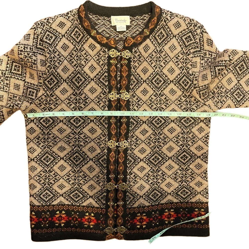 Cambridge Dry Good 100% Wool Nordic Print Winter Cardigan Women's Small - Picture 8 of 9